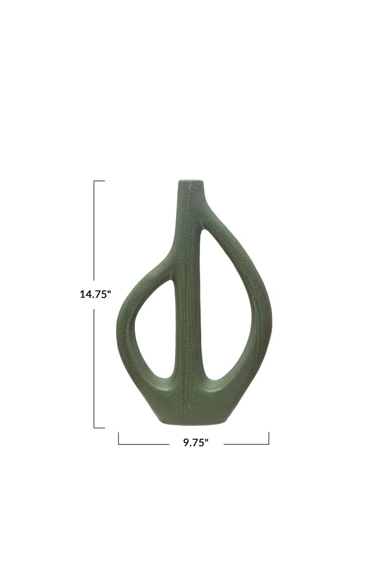 Stoneware Sculptural Vase with Teardrop Handles, Matte Green, Alternate, color, Blue