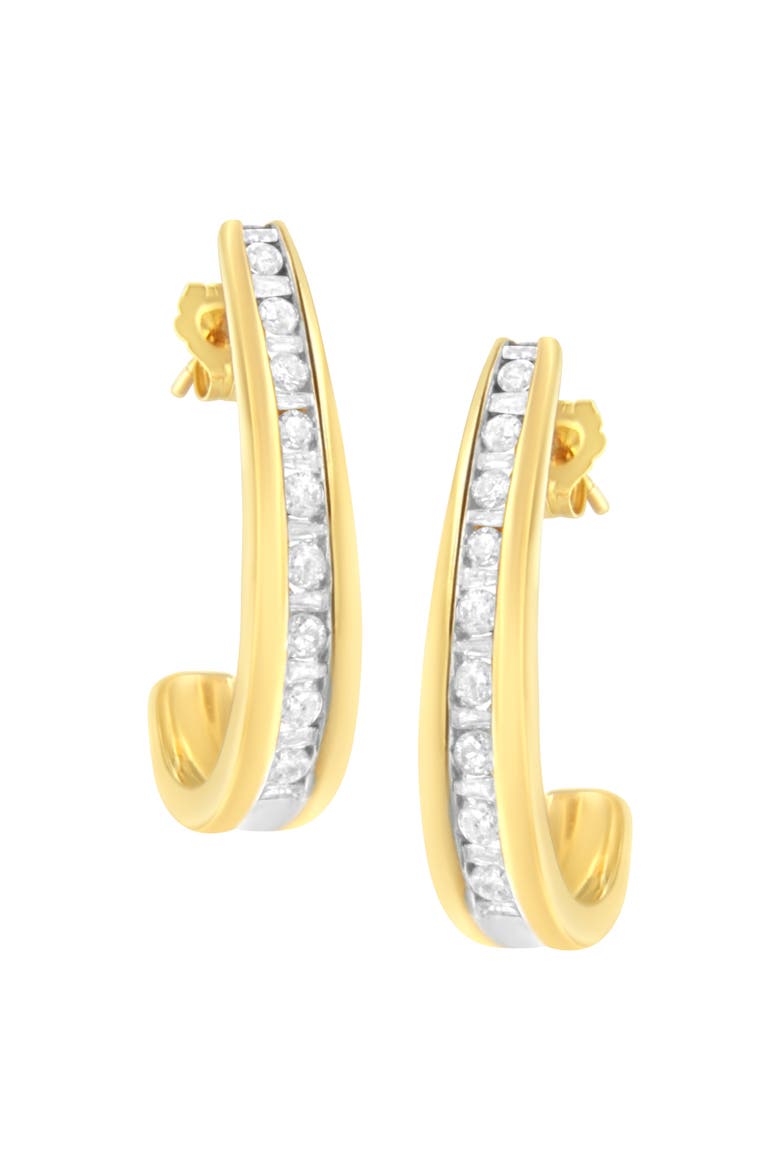 10K Yellow Gold 1 Ct Channel Diamond J-Hoop Earrings, Main, color, Yellow