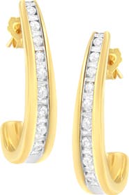 Haus of Brilliance 10K Yellow Gold 1 Ct Channel Diamond J-Hoop Earrings