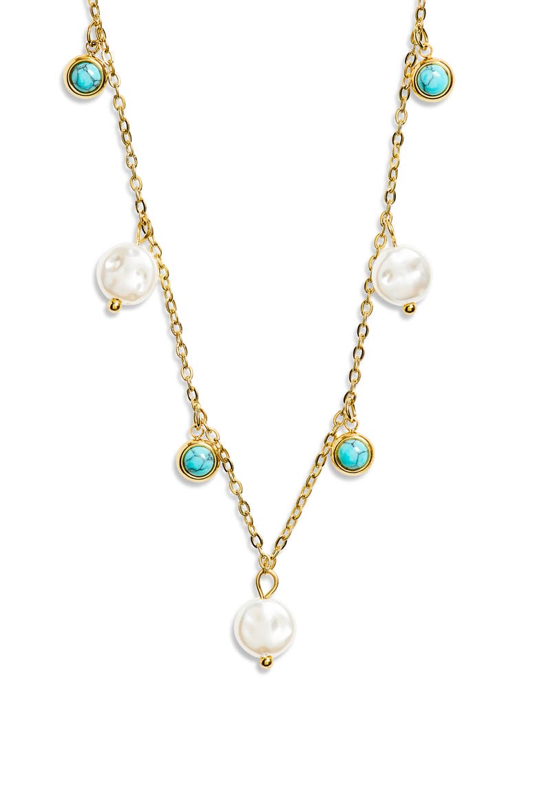 Faux Pearl & Faux Stone Charm Necklace, Main, color, GOLD
