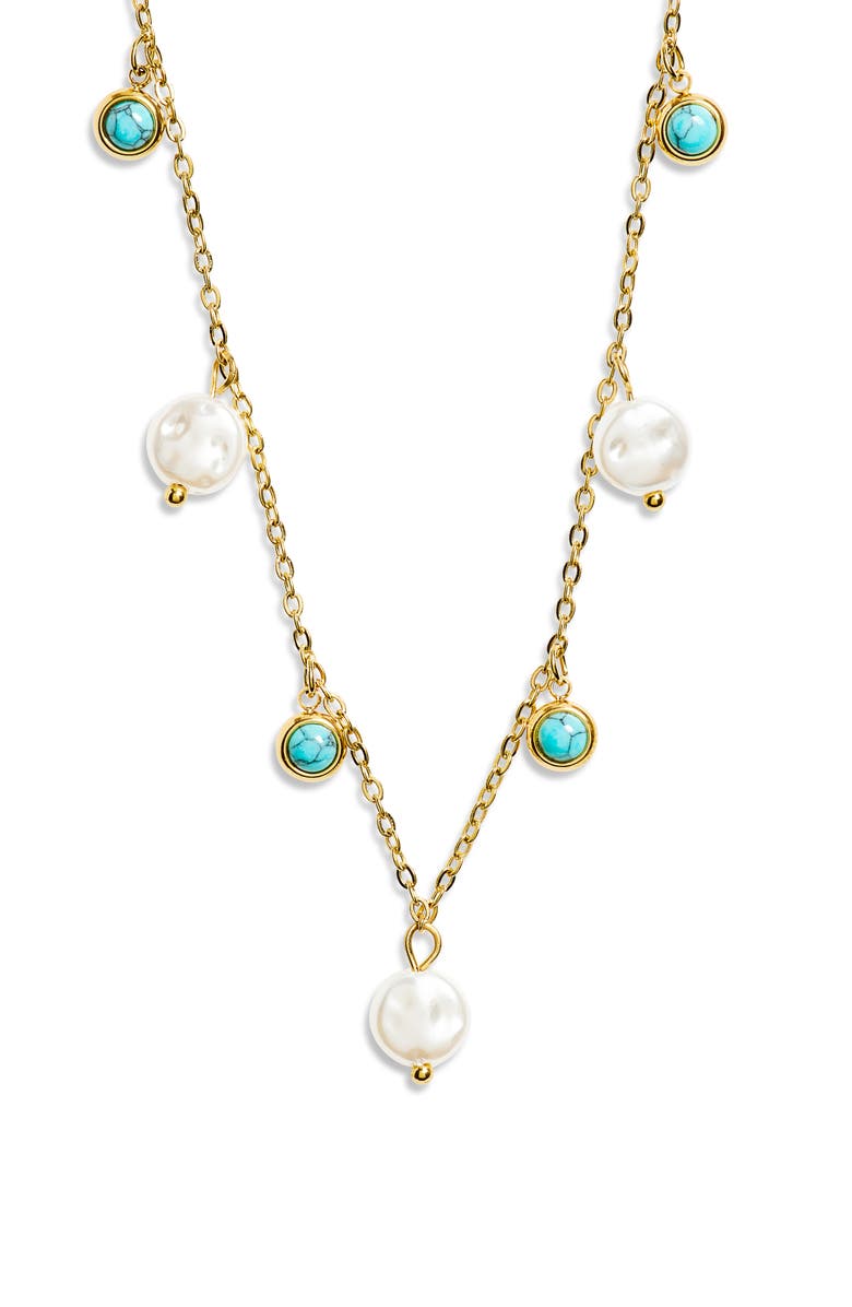 AREA STARS Faux Pearl & Faux Stone Charm Necklace, Main, color, Gold