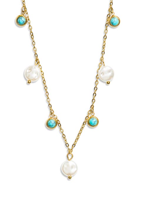 Faux Pearl & Faux Stone Charm Necklace