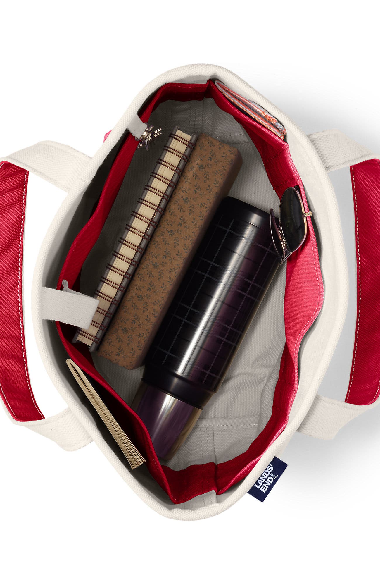 Lands' End Open Top Canvas Tote Bag, Alternate, color, Natural/Heritage Red