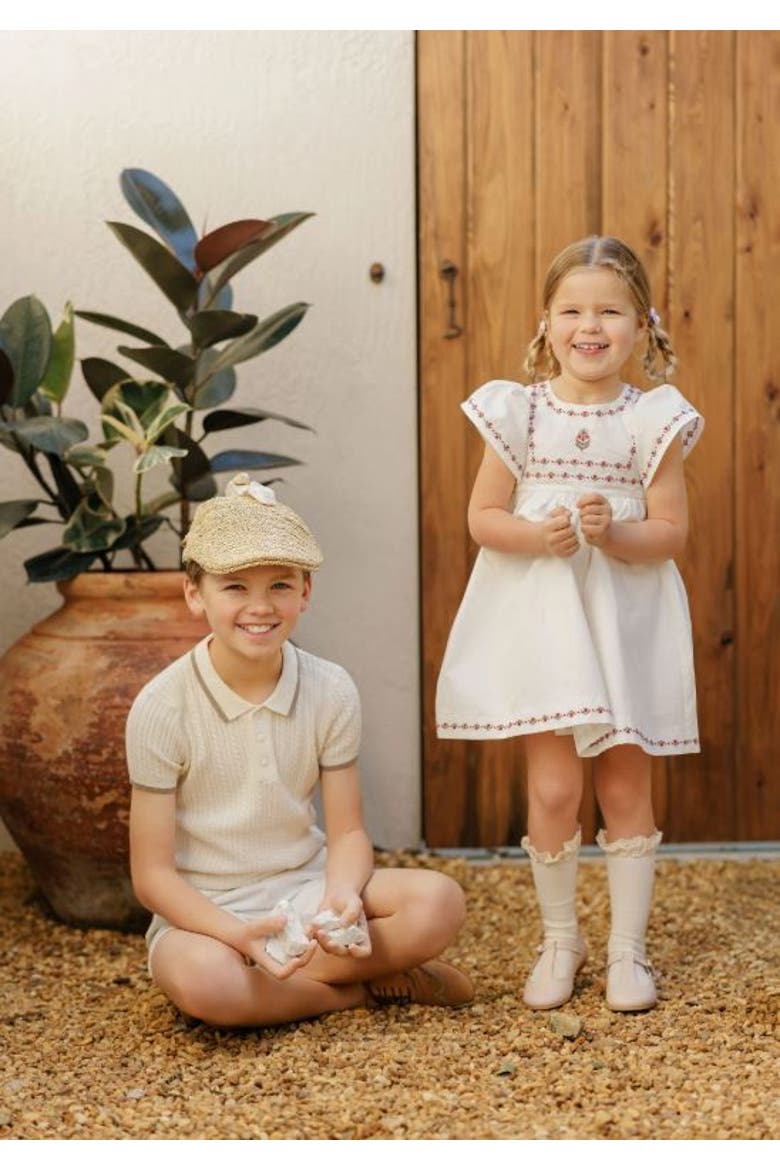 Looms Embroidered Trim Collection - Cable Knit Polo, Alternate, color, Ivory