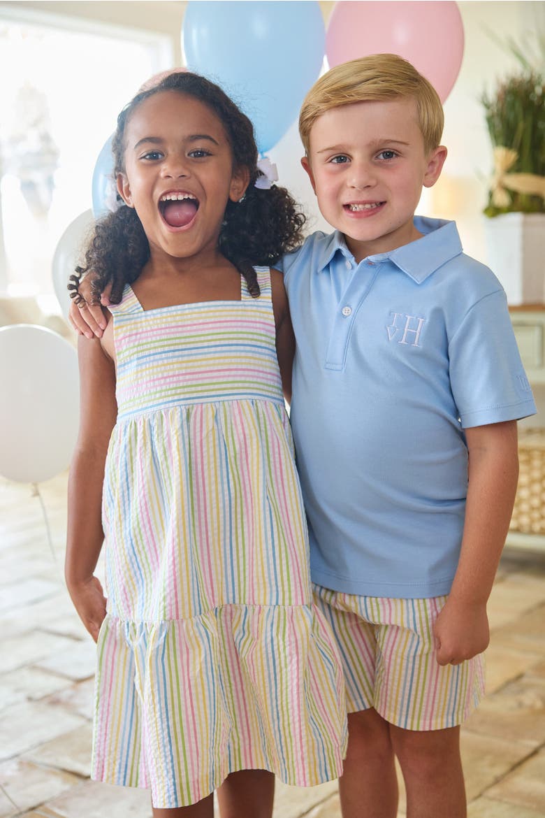 Kids Basic Short, Alternate, color, Rainbow Stripe Seersucker