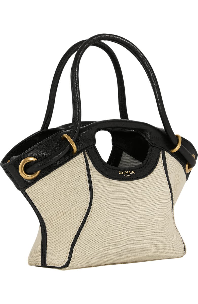 Balmain Small Tote in smooth leather and canvas, Alternate, color, Beige