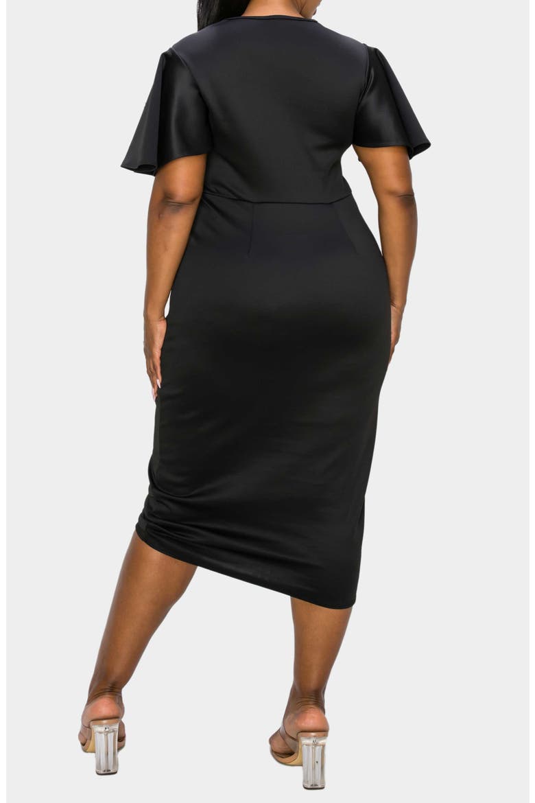 Millie Cutout Flutter Sleeve Satin Body-Con Dress, Alternate, color, BLACK