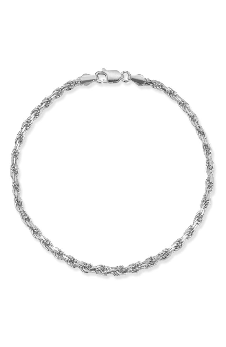 Yield of Men 3mm Rope Chain Bracelet, Main, color, Silver