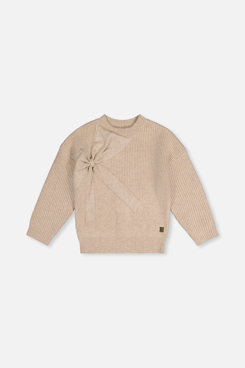 Ribbed Knit Statement Bow Crew Neck Sweater, Main, color, Beige