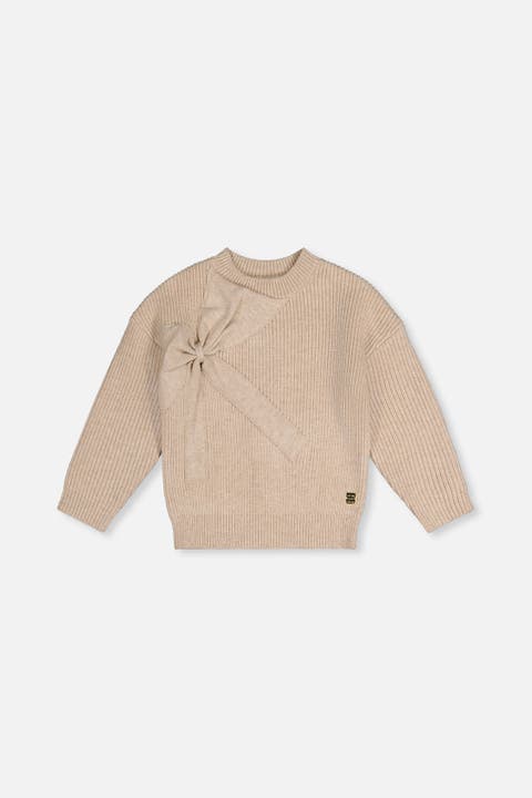 Ribbed Knit Statement Bow Crew Neck Sweater