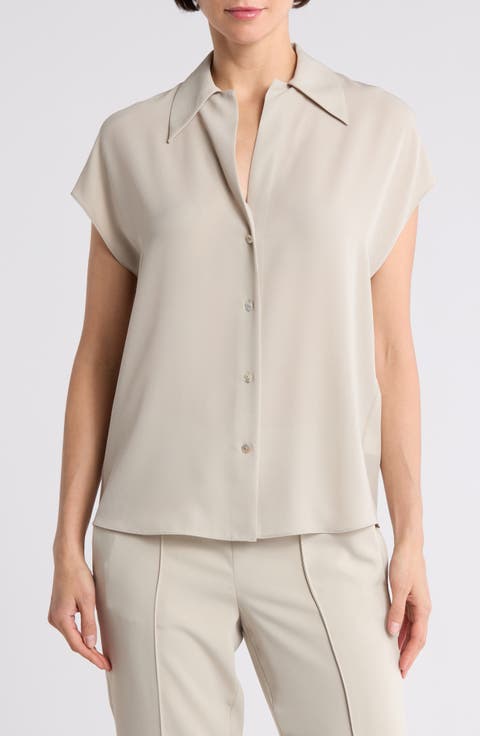 Cap Sleeve Button Front Top
