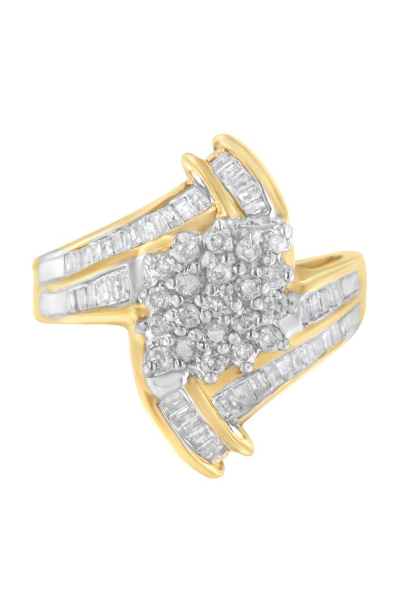 Haus of Brilliance 10K Gold 1.0 Cttw Round and Baguette Diamond Bypass Cluster Ring, Main, color, Yellow Gold