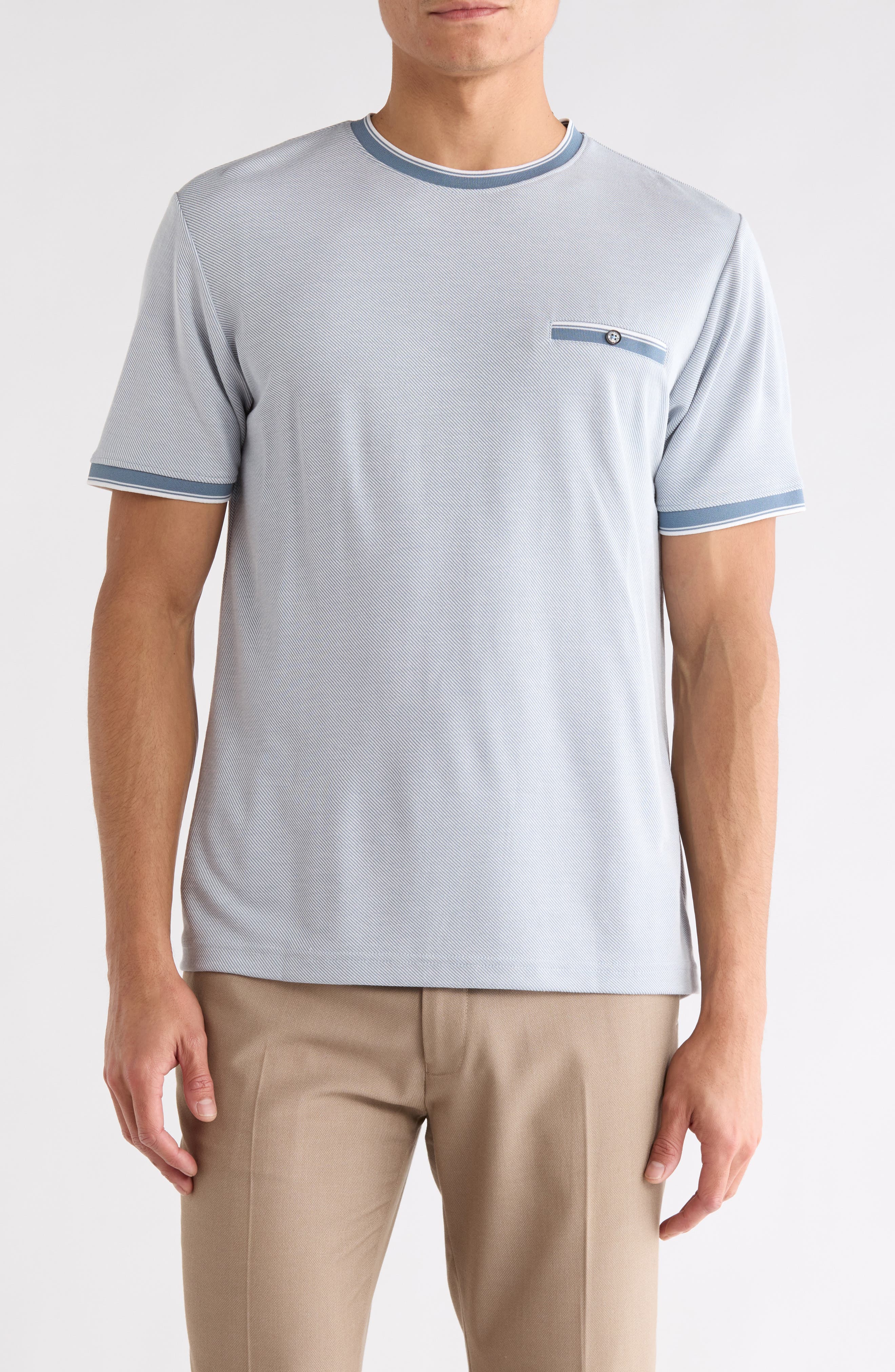 DENIM AND FLOWER Microstripe Chest Pocket T-Shirt