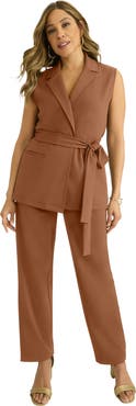 Jessica London Belted Crepe Vest Set