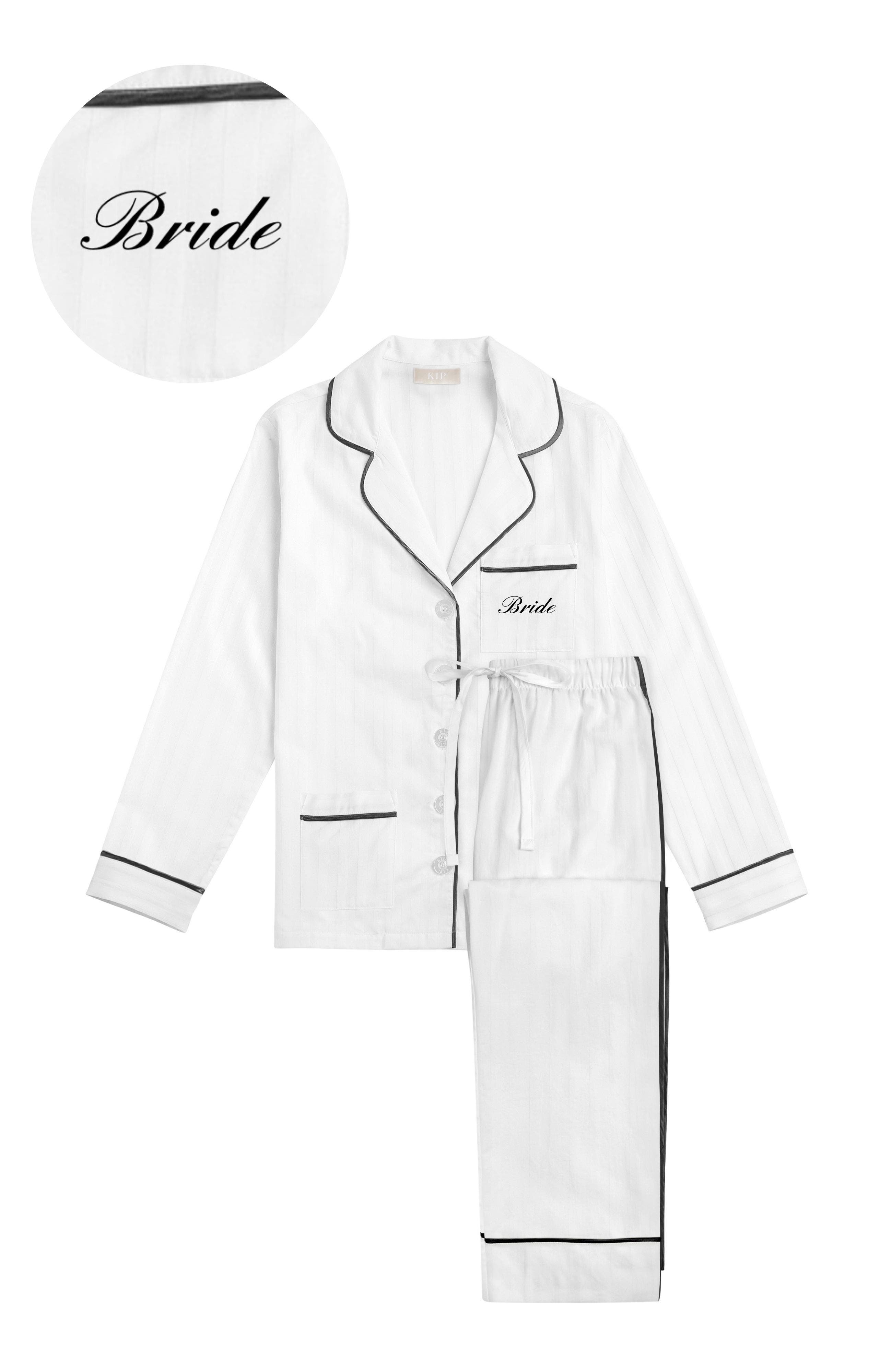 KIP Bride Cotton Long Pajama Set in Monochrome 