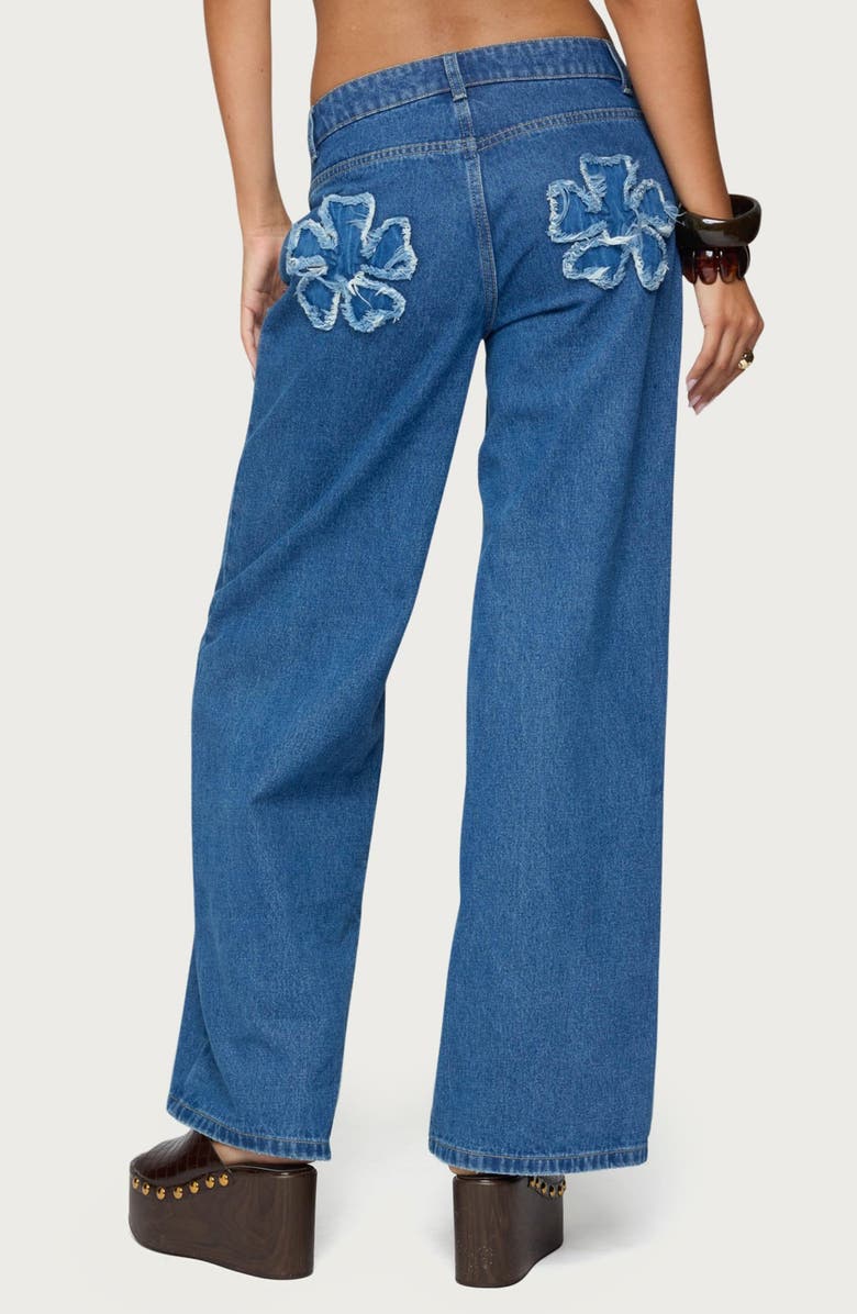 EDIKTED Flower Patch Low Rise Wide Leg Jeans, Alternate, color, Blue