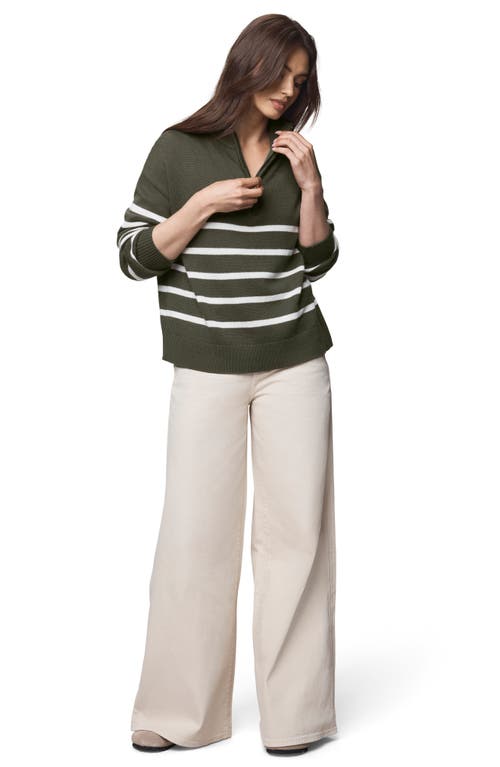 Splendid Georgie Stripe Oversize Quarter Zip Sweater In Green