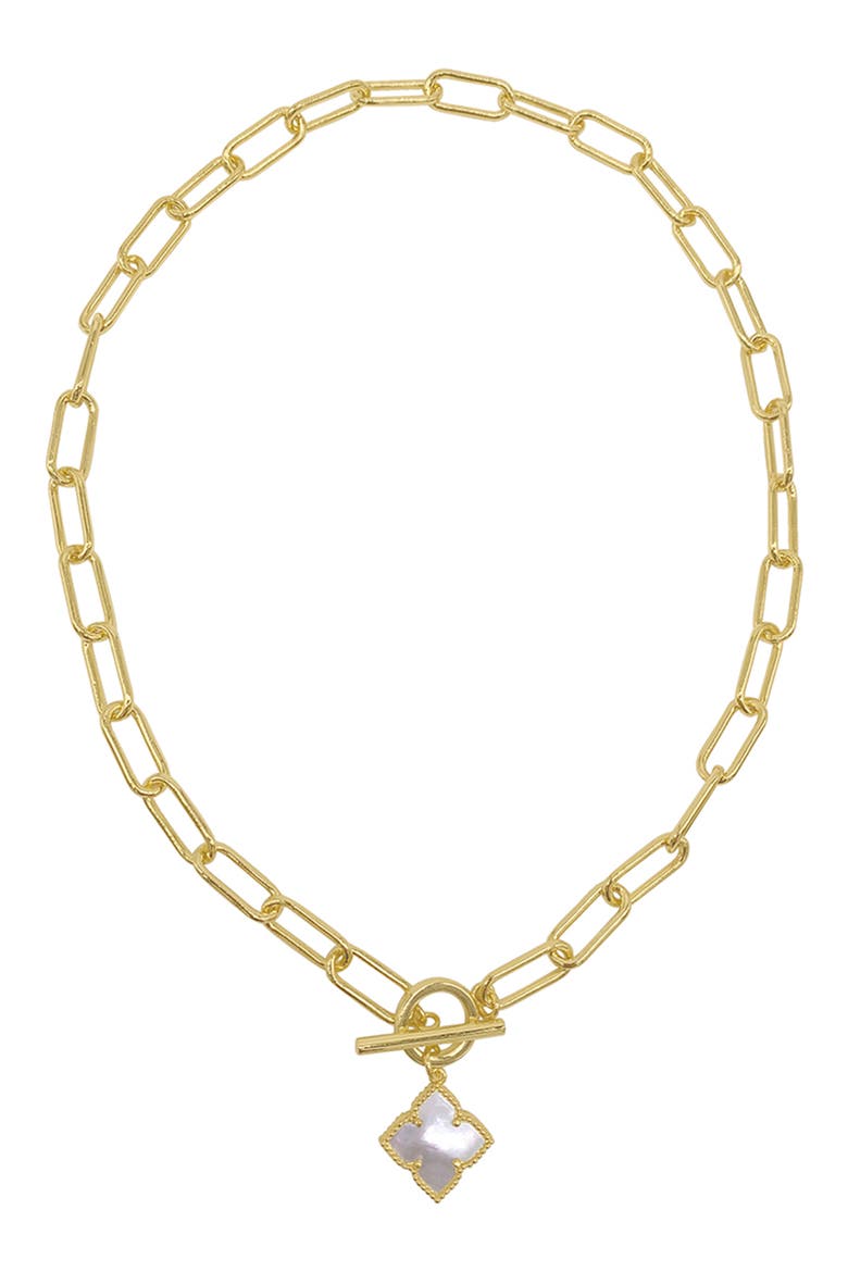 Flower White Mother of Pearl Pendant Necklace, Main, color, WHITE/ GOLD