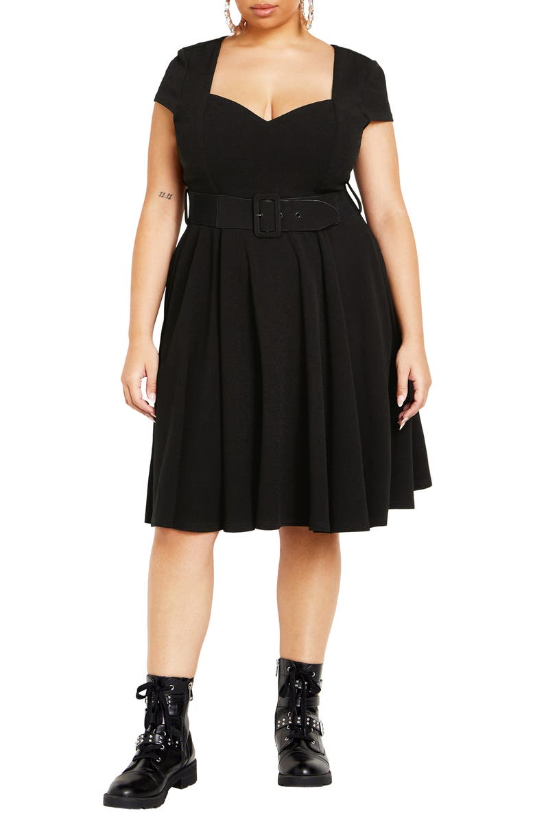 City Chic Imani Belted Fit & Flare Midi Dress, Main, color,