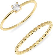 ARGENTO VIVO Set of 2 Solitaire Stacking Rings