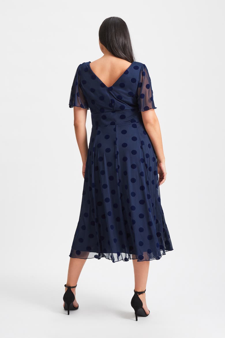 Victoria Velvet Flock Midi Dress, Alternate, color, Dark Navy Flock