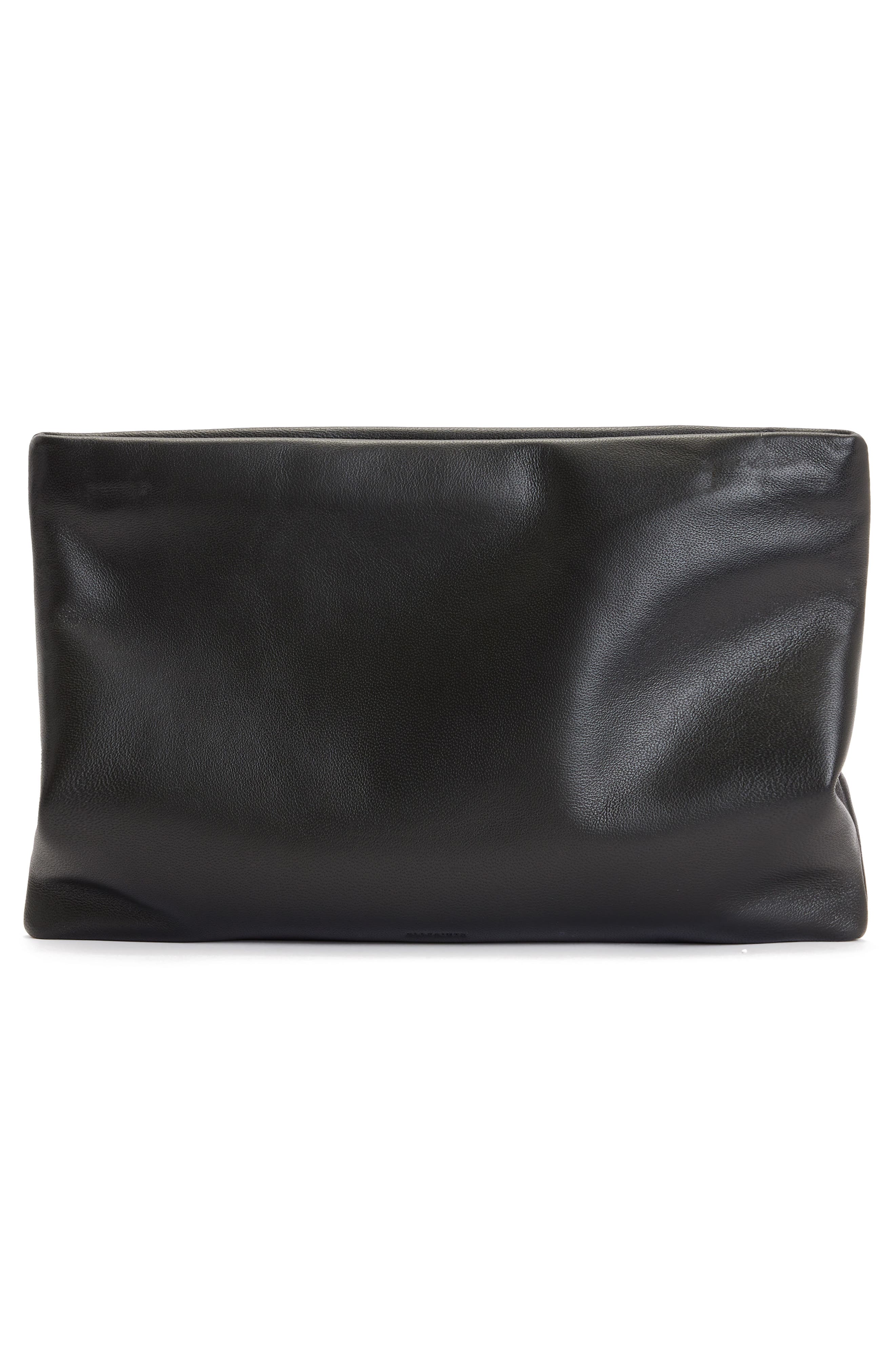 Bettina Eyelet Leather Clutch, Alternate, color, BLACK