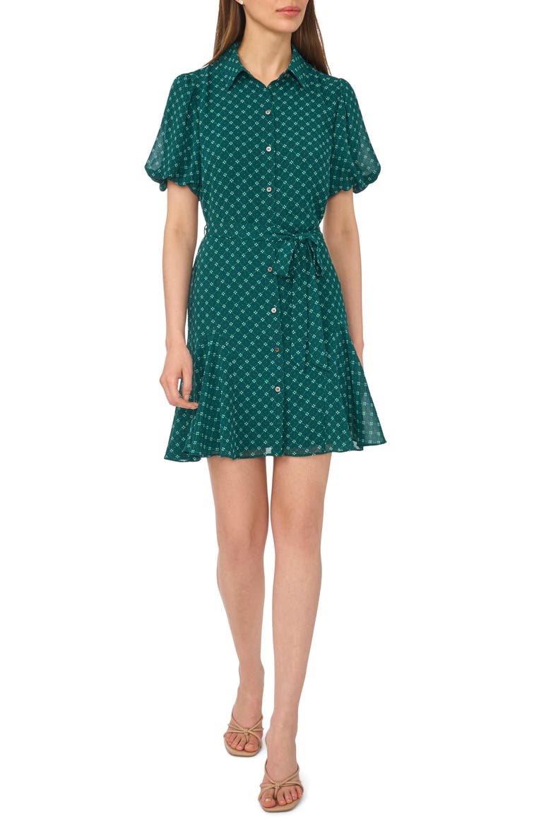 Puff Sleeve Shirtdress, Main, color, FOREST SHADOW
