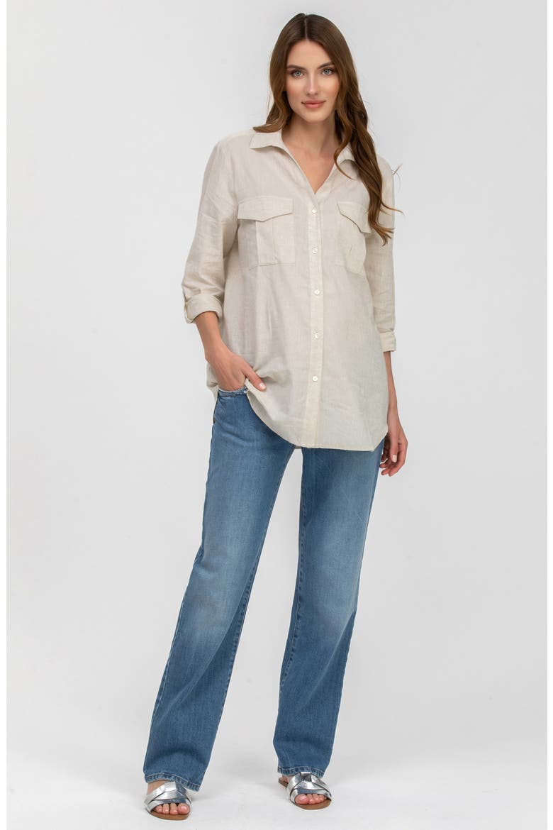 Safari Linen & Cotton Button-Up Maternity Shirt, Alternate, color, OAT MILK