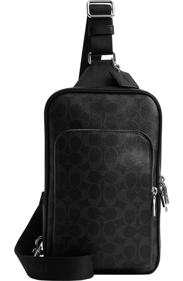 COACH Felix Signature Coated Canvas & Leather Sling Bag, Main, color, Black Signature