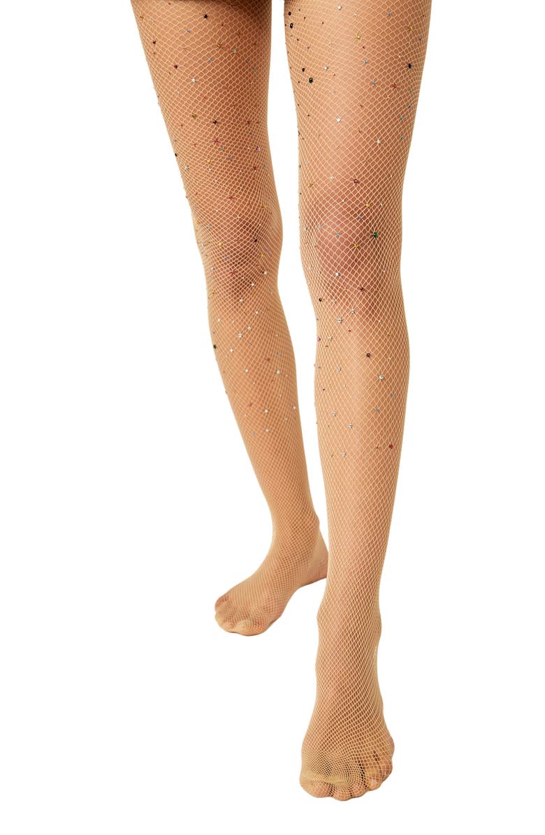 Free People Glitter Fishnet Tights, Main, color, 