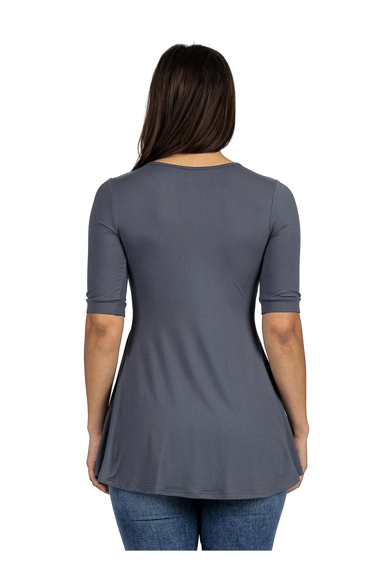 Short Sleeve Tunic Top with Button Detail, Alternate, color, Charcoal