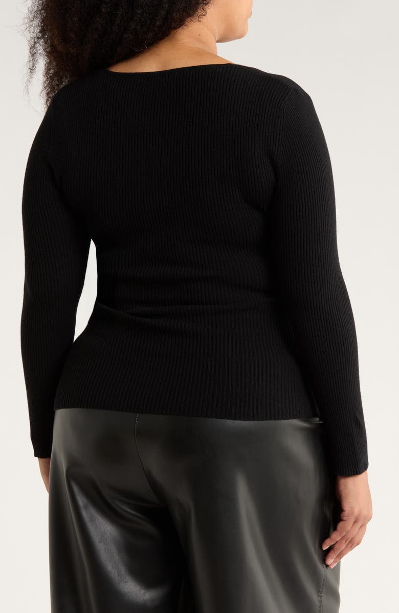 MAX STUDIO Faux Wrap Knit Sweater, Alternate, color, Black/Black