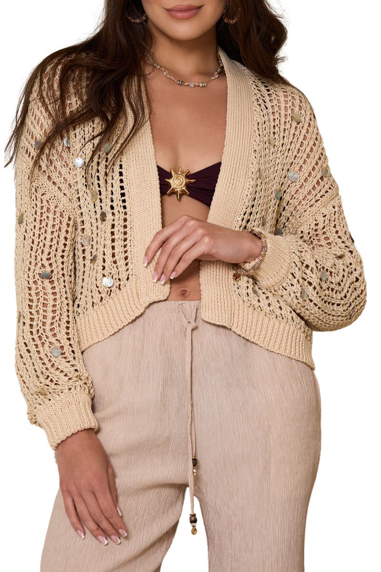 Faux Pearl Embellished Cardigan, Main, color, BEIGE
