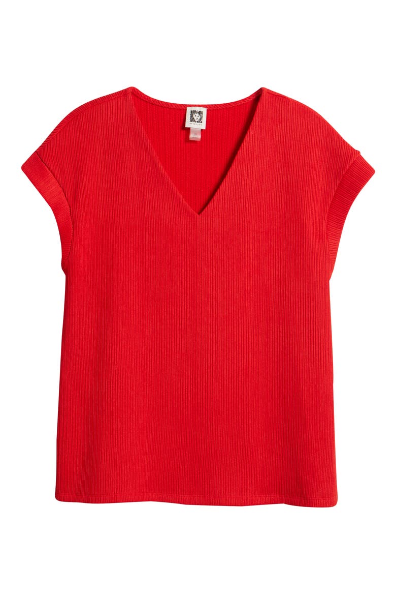 Knit V-Neck Top, Alternate, color, BEGONIA RED
