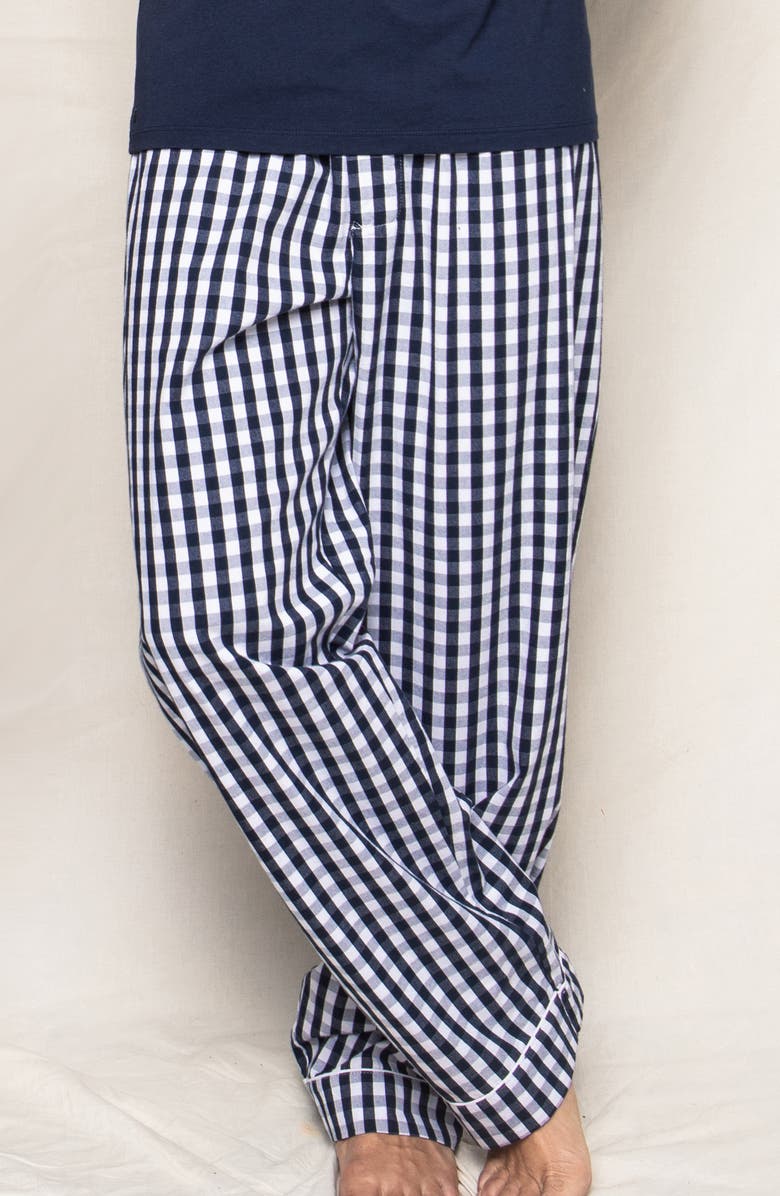 Petite Plume Gingham Twill Pajama Pants, Alternate, color, Navy