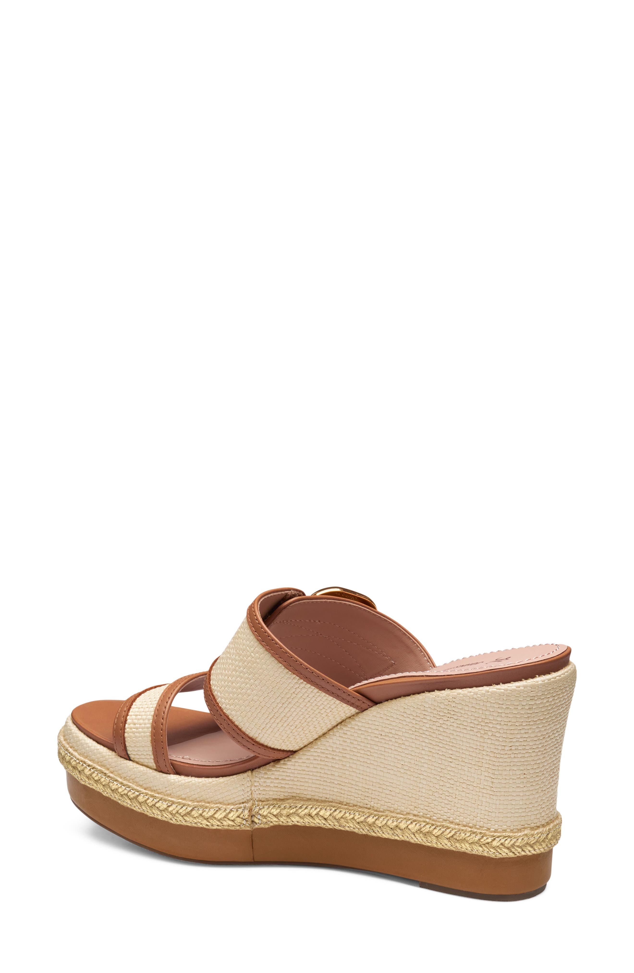 Johnston & Murphy Addison Buckle Platform Wedge Slide Sandal, Alternate, color, Natural Raffia