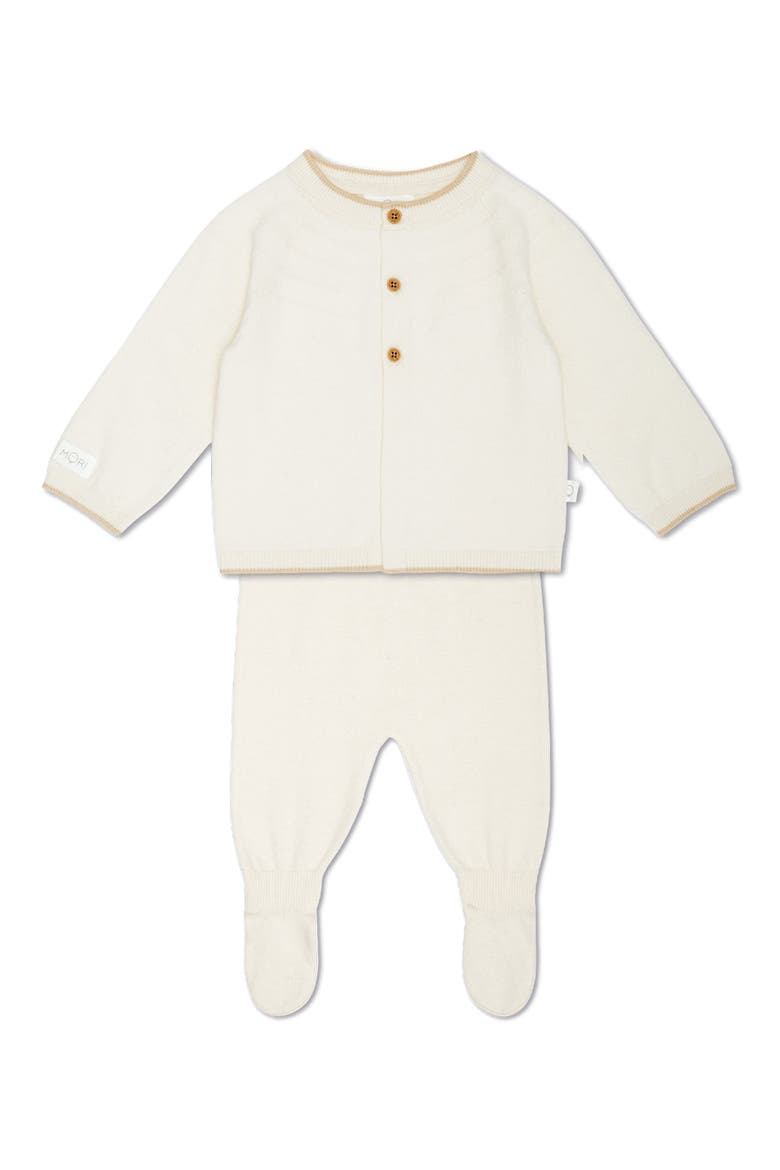 Knit Cardigan & Footed Leggings Set, Main, color, CREAM