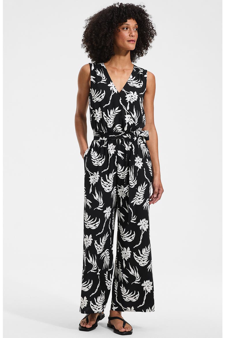 Sleeveless Creaseless Wrap Jumpsuit, Main, color, Black Tropic Floral