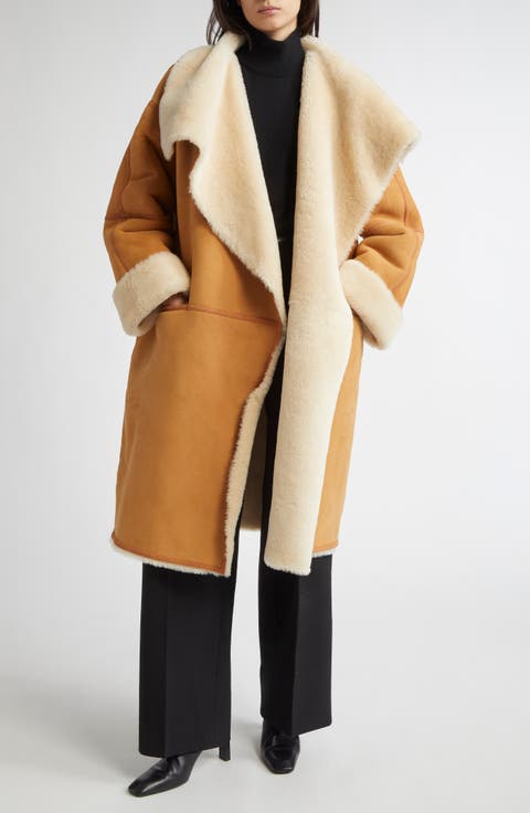 Draped Genuine Shearling Coat