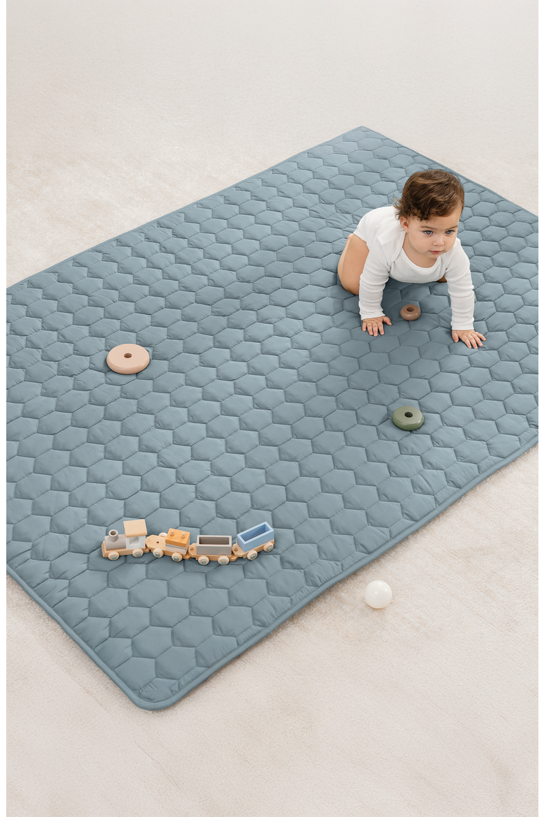Premium Play Mat with Non-Slip Bottom, Rectangle, Alternate, color, Pacific Blue