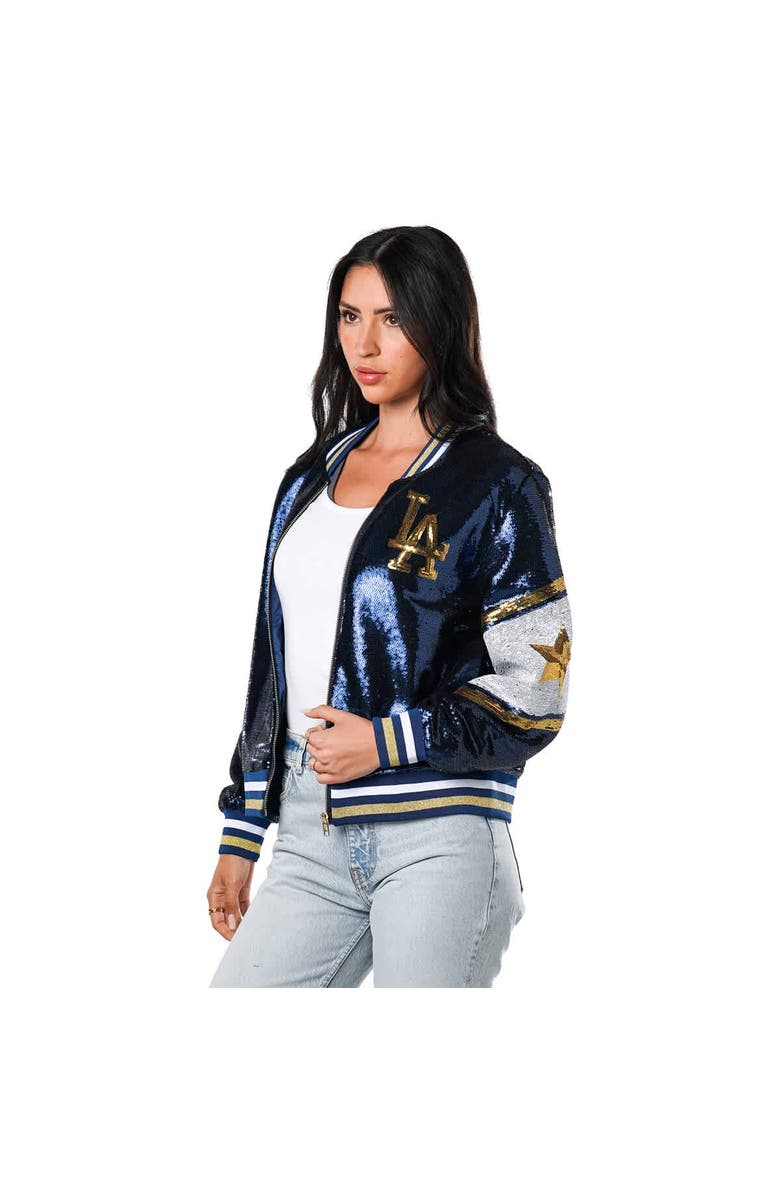 THE WILD COLLECTIVE Women's The Wild Collective Royal Los Angeles Dodgers Sequin Bomber Full-Zip Jacket, Alternate, color,