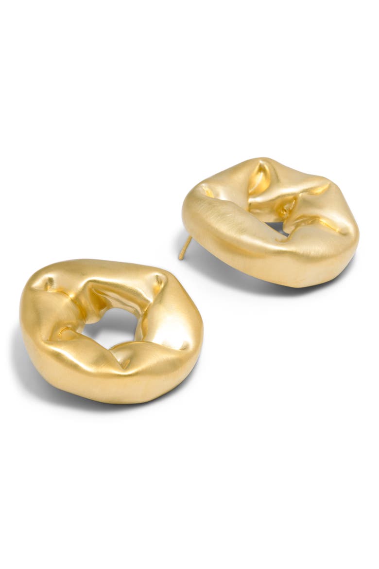 Big Scrunched Open Circle Drop Earrings, Alternate, color, 18CT GOLD S. PLATED