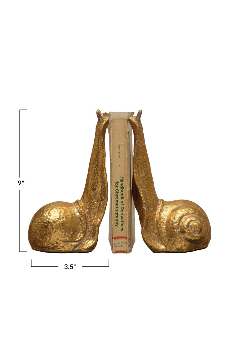Decorative Distressed Cast Metal Snail Bookends, Gold, Alternate, color, Gold