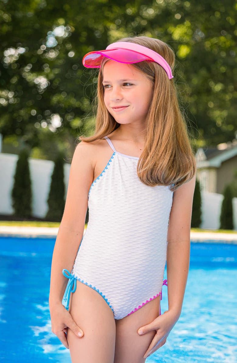 Limeapple Embroidered Trim One Piece Swimsuit, Alternate, color, White