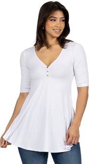 24seven Comfort Apparel Short Sleeve Tunic Top with Button Detail