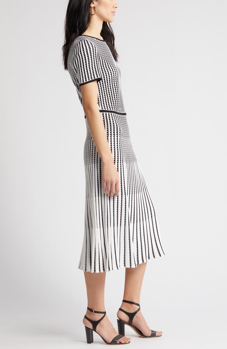 Ming Wang Grid Stripe Flare Knit Dress, Alternate, color, White/ Black
