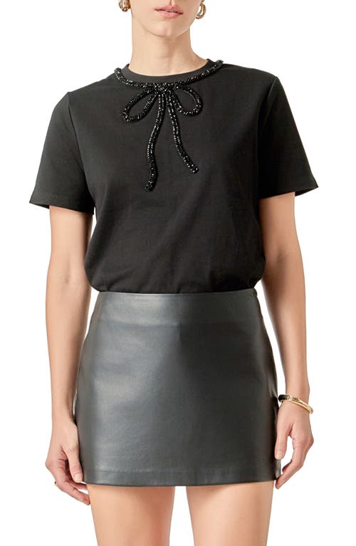 English Factory Beaded Bow Cotton T-shirt In Black