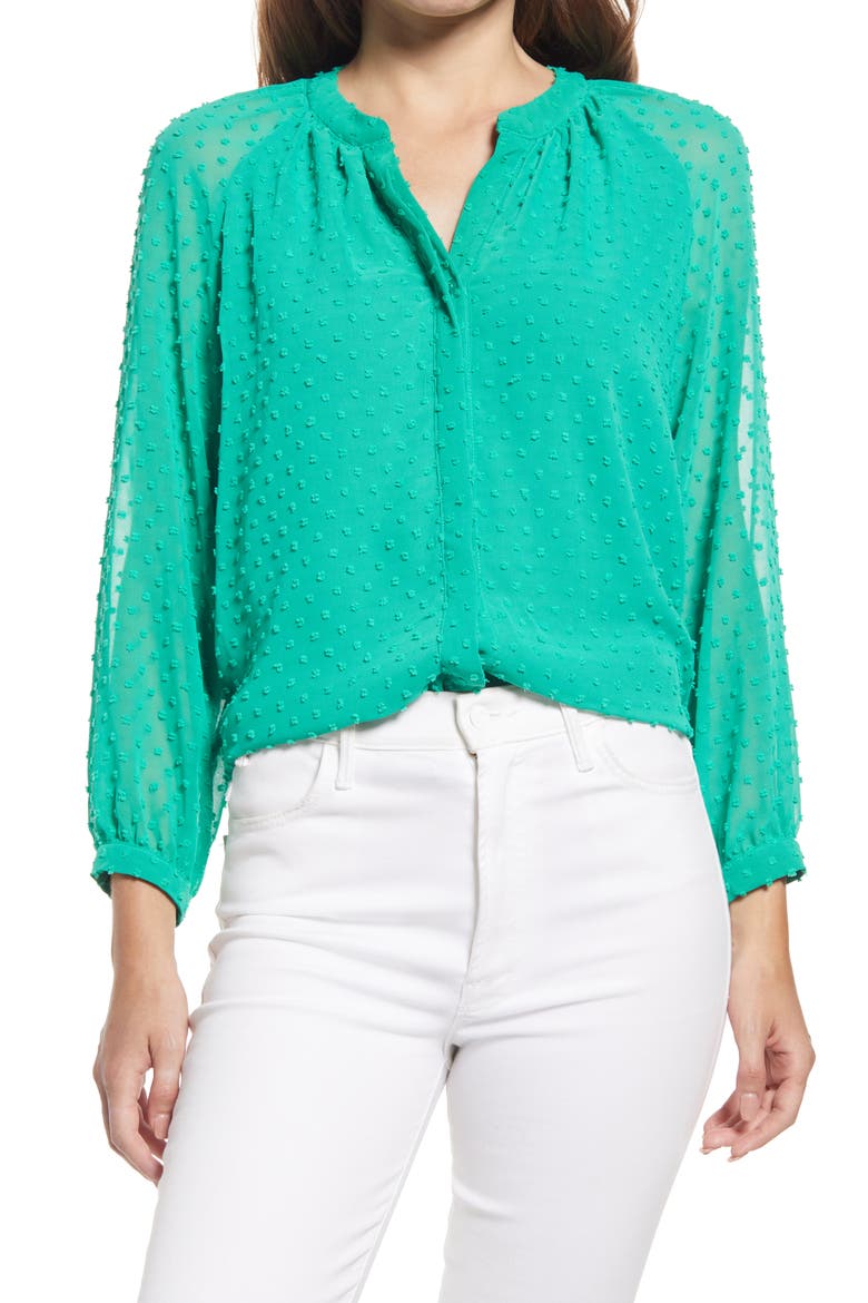 Gibson Swiss Dot Blouse, Main, color, GREEN