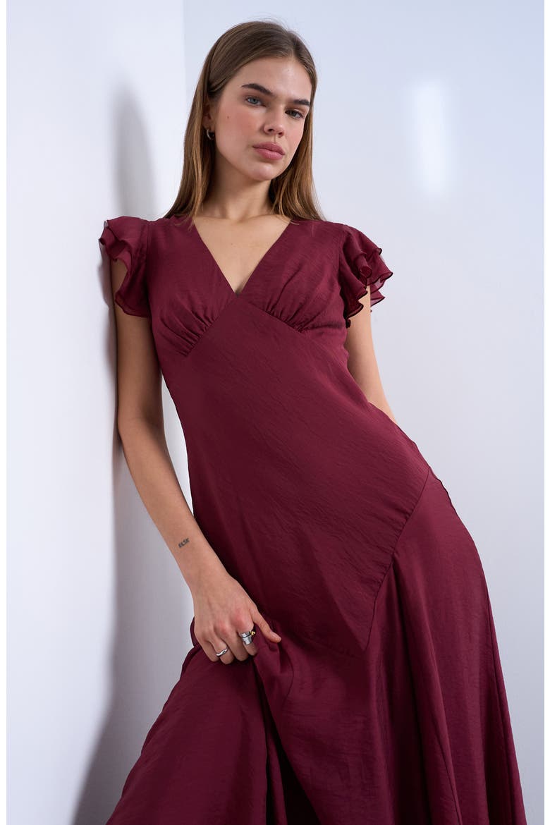 georgette midi dress for women Dusty Blue Coast Long Sleeve Embellished Georgette Midi Dress