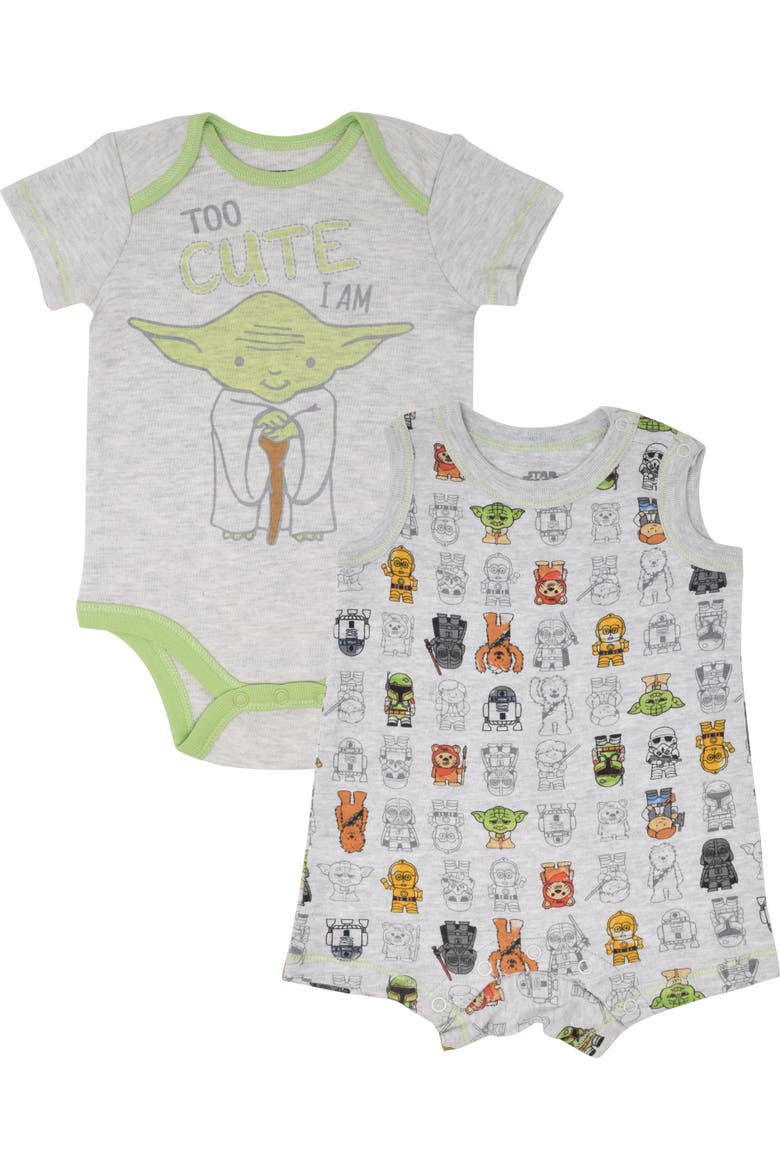 2-Piece Bodysuit and Romper Set, Main, color, Yoda Heather Grey